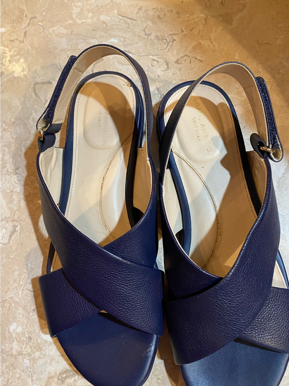 Cole Haan Navy Blue Leather Crisscross Slingback Sandals
